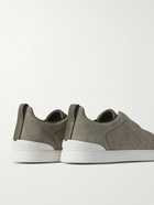 Zegna - Triple Stitch Leather-Trimmed Canvas Sneakers - Green