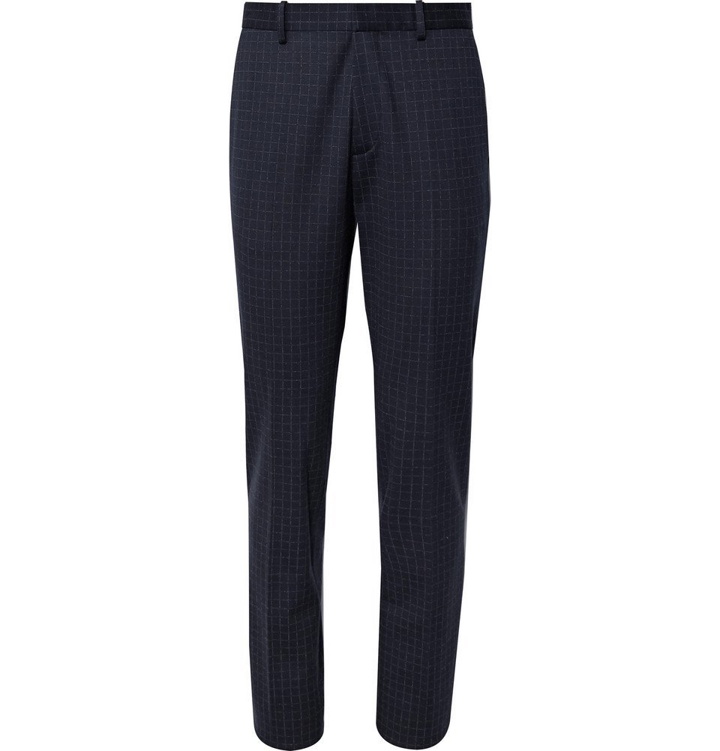 Photo: Theory - Navy Payton Slim-Fit Checked Stretch-Ponte Trousers - Navy