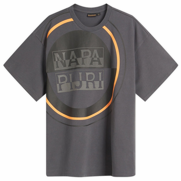 Photo: Napapijri Men's Premium Macro Dimension Print T-Shirt in Dark Grey Solid