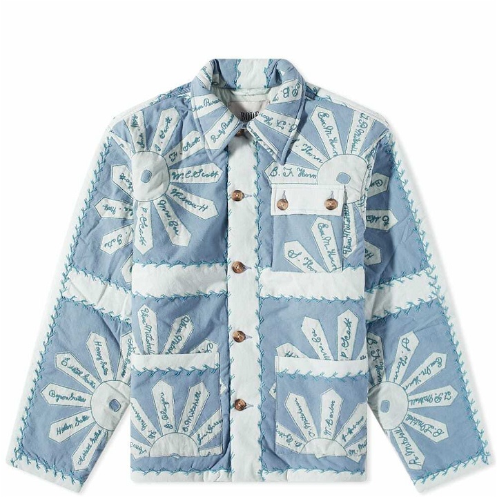 Photo: Bode Men's Signature Floral Workwear Jacket in Blue Cream