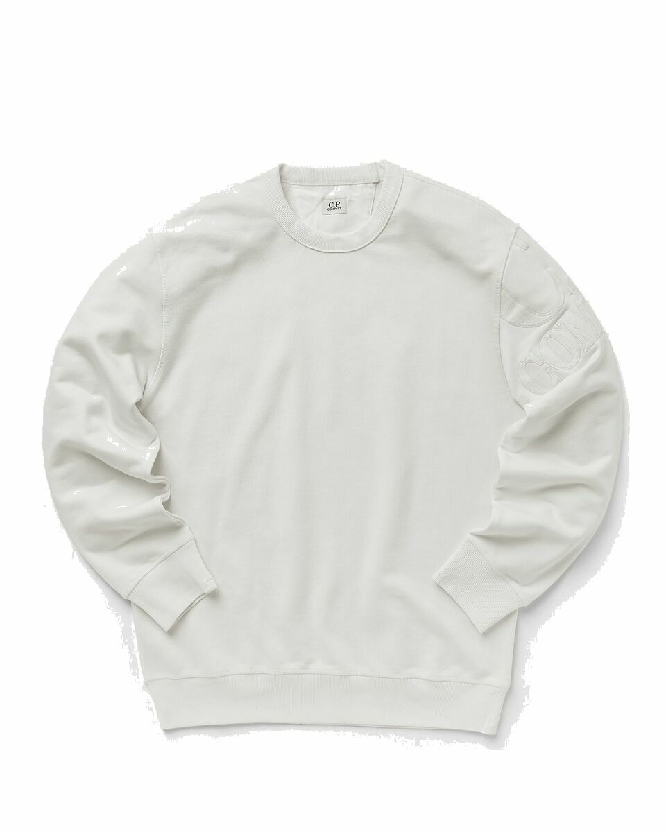 Photo: C.P. Company Diagonal Raised Fleece Sleeve Logo Sweatshirt White - Mens - Sweatshirts