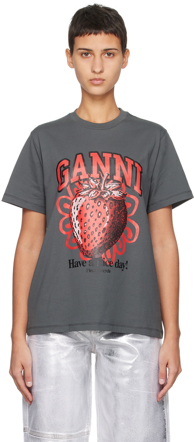 GANNI ストロベリーTシャツ GANNI Women's' Strawberry T-Shirt in Grey | LN-CC®