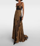 Costarellos Leopard-print lace-trimmed gown