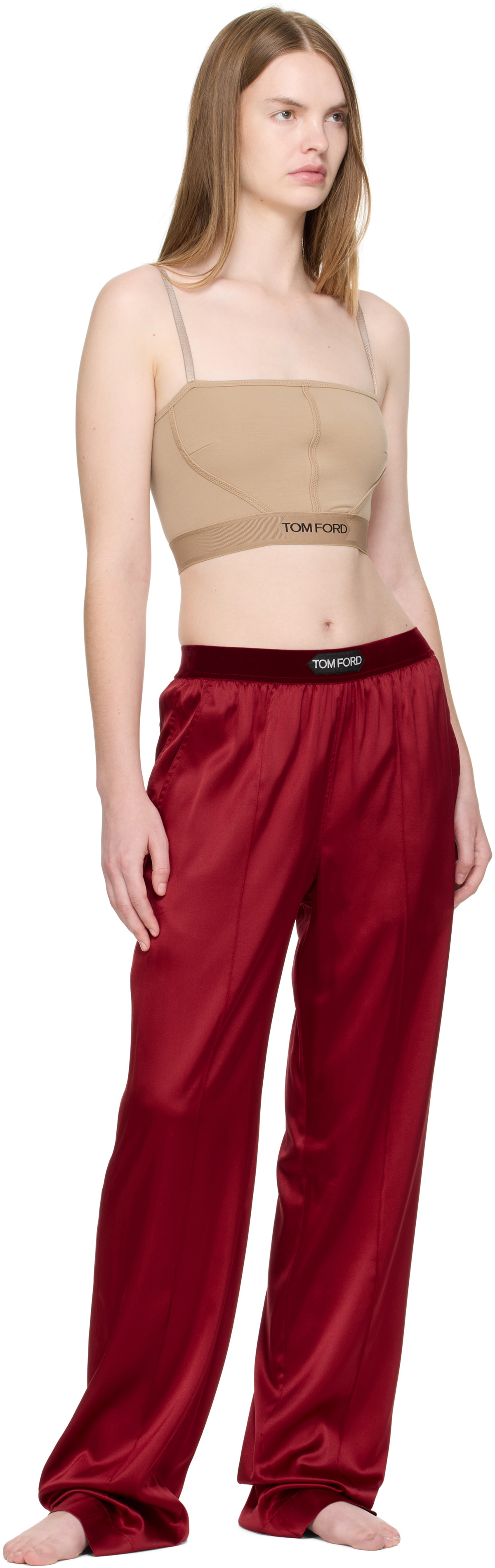 TOM FORD Red Stretch Silk Satin Lounge Pants