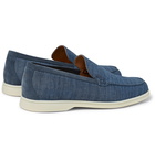 Loro Piana - Summer Walk Suede-Trimmed Cotton and Linen-Blend Chambray Loafers - Blue