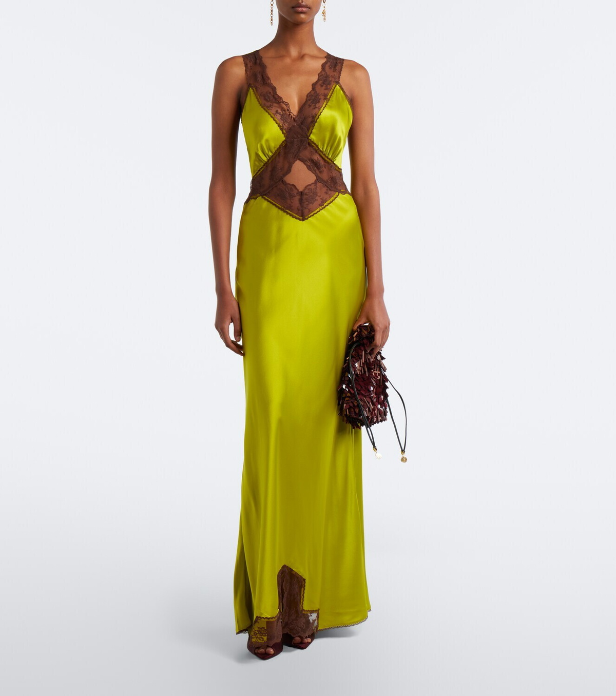 SIR Aries cut-out lace-trimmed silk slip dress