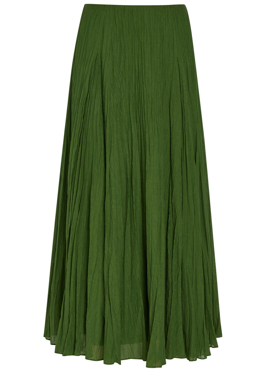 Vince Crinkled Plissé Cotton-blend Maxi Skirt Green