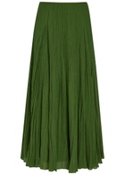 Vince Crinkled Plissé Cotton-blend Maxi Skirt Green