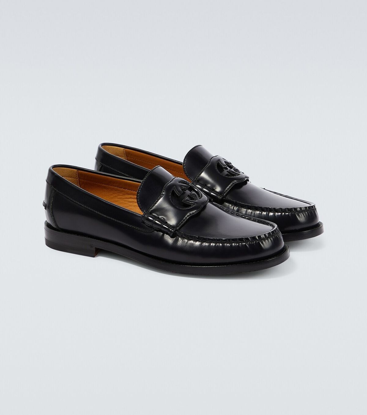 Gucci E4 Interlocking GG Logo Loafers Shoes Dress Slip Ons 8.5 Black Leather Gucci Interlocking G Leather Loafers 40.5 main image 3