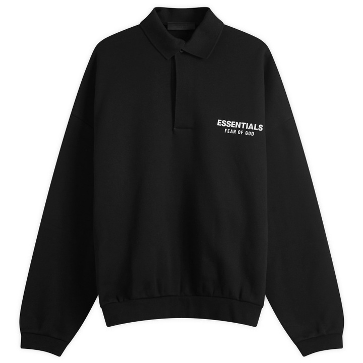 Photo: Fear of God ESSENTIALS Men's Core Logo Fleece Polo Sweatshirt in Black