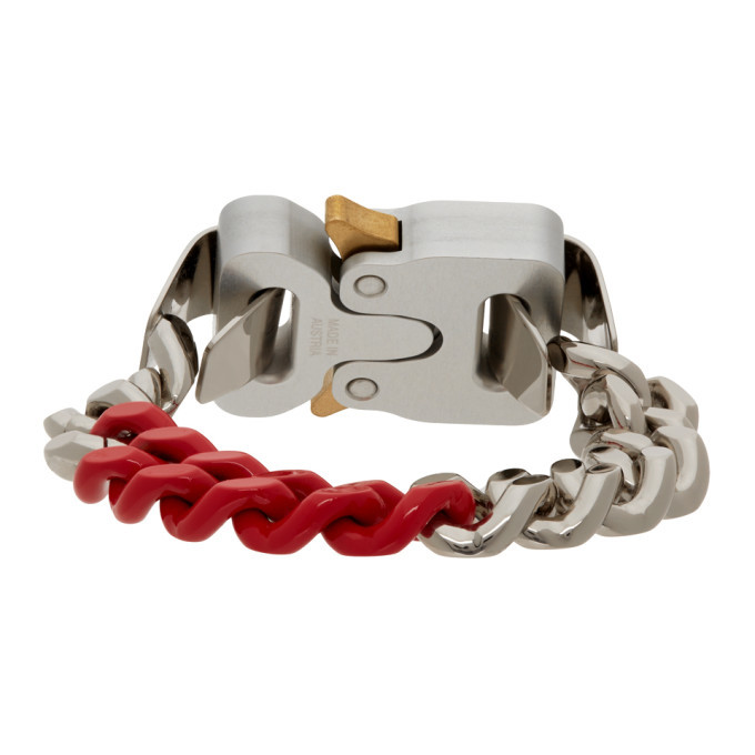 1017 ALYX 9SM Silver and Red Colored Links Buckle Bracelet 1017