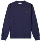 AMI Men's Long Sleeve Tonal Small A Heart T-Shirt in Nautic Blue