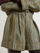 SAINT LAURENT - Wide-Leg Piped Pleated Striped Recycled-Twill Shorts - Green