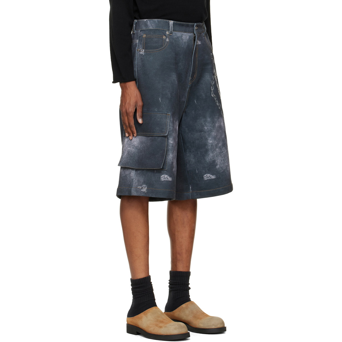 We11done Black Trompe L'Oeil Cargo Shorts