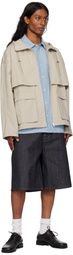 Maison Kitsuné Taupe Hooded Zipped Windbreaker Jacket