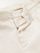 LORO PIANA - Slim-Fit Tapered Pleated Cotton and Linen-Blend Trousers - Neutrals