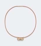 Marie Lichtenberg Clover Smash 18kt gold and leather locket necklace with emeralds