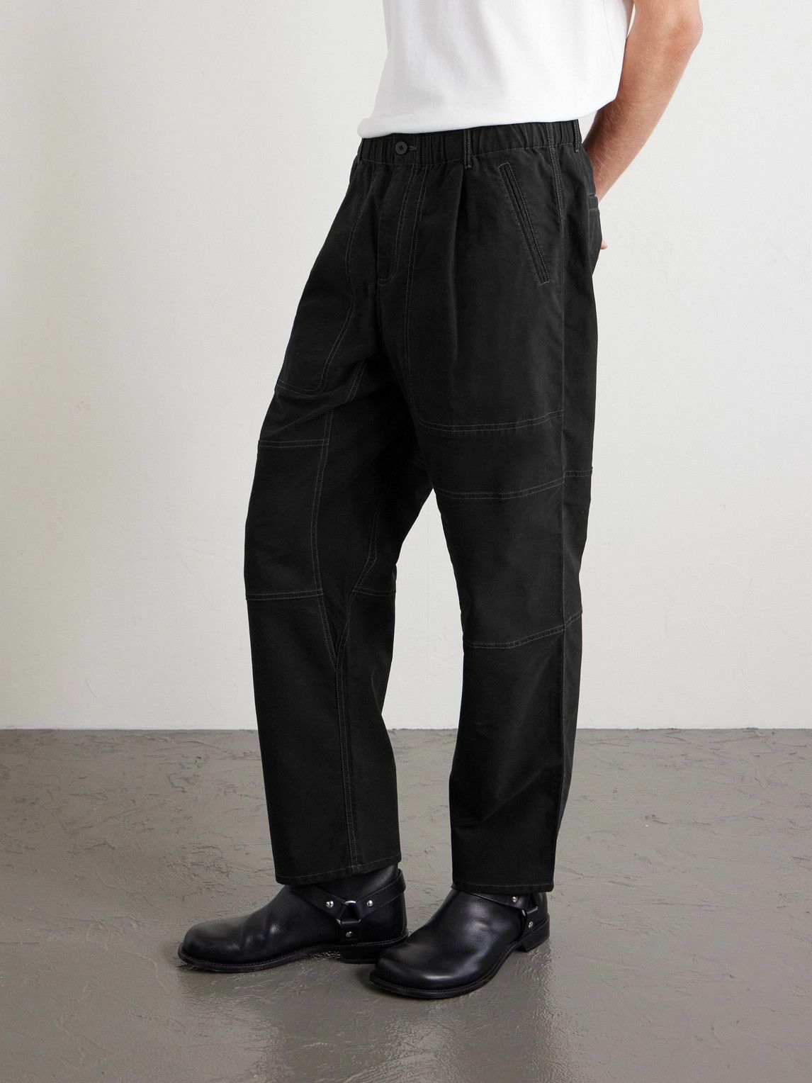 Folk - Assembly Straight-Leg Pleated Cotton-Blend Trousers - Black