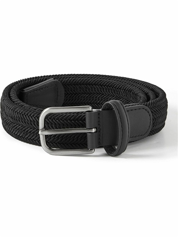 Photo: Anderson's - 3.5cm Leather-Trimmed Woven Elastic Belt - Black