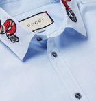 Gucci - Duke Appliquéd Cotton Oxford Shirt - Light blue
