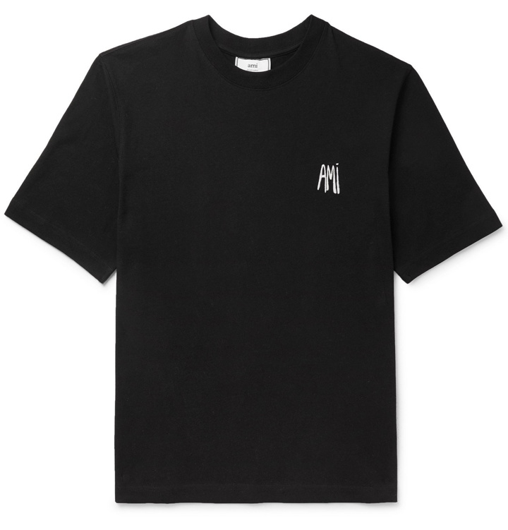 Photo: AMI - Logo-Embroidered Cotton-Jersey T-Shirt - Black