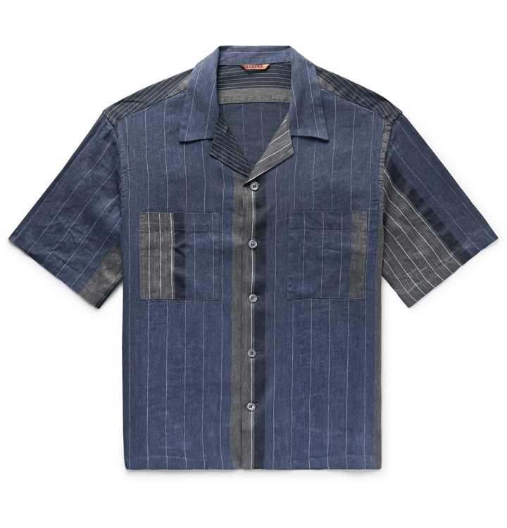 Photo: Barena - Camp-Collar Patchwork Striped Linen and Cotton-Blend Shirt - Blue