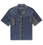 Barena - Camp-Collar Patchwork Striped Linen and Cotton-Blend Shirt - Blue