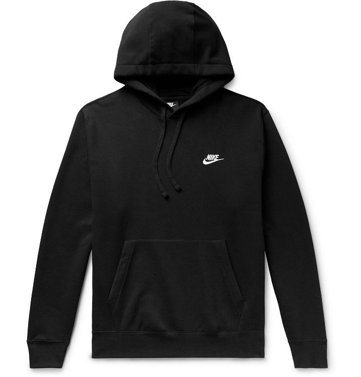 Photo: Nike - Logo-Embroidered Fleece-Back Cotton-Blend Jersey Hoodie - Black