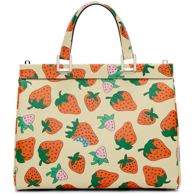 Gucci Off-White Medium Zumi Strawberry Top Handle Bag Gucci