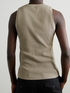 AMI PARIS - ADC Logo-Embroidered Ribbed Stretch Organic Cotton Tank Top - Neutrals