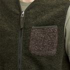Universal Works Men's Wool Fleece Zip Gilet in Mixed Olive