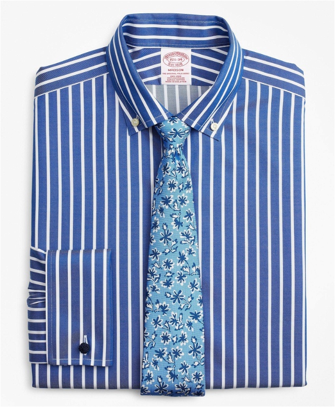 Photo: Brooks Brothers Men's Madison Relaxed-Fit Dress Shirt, Non-Iron Bengal Stripe | Blue