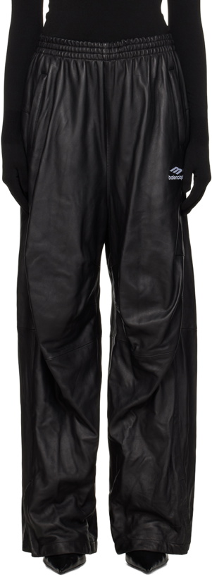 Photo: Balenciaga Black 3B Sports Icon Leather Track Pants
