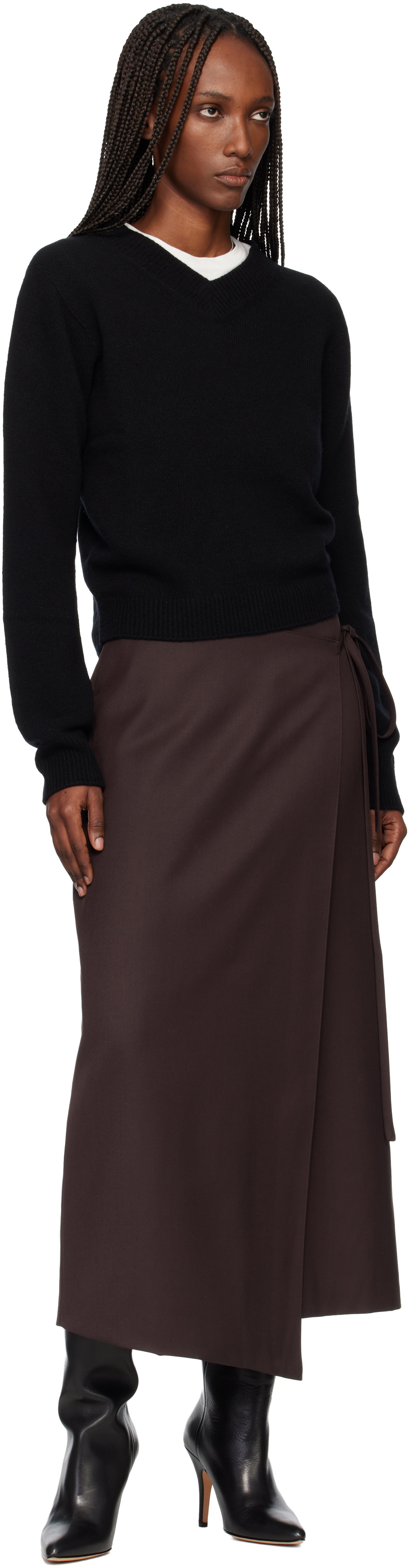 TONYWACK Brown Wool Wrap Midi Skirt