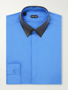 TOM FORD - Studded Leather-Trimmed Cotton-Poplin Shirt - Blue