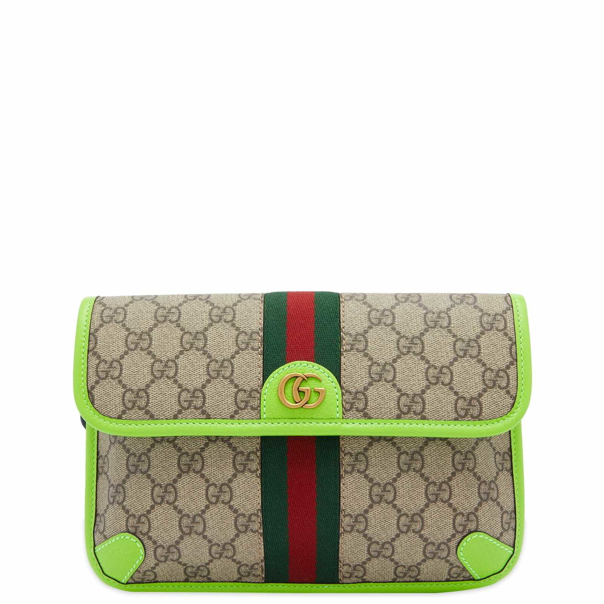 Gucci Men's Ophidia Neon Trim GG Waist Bag in Beige