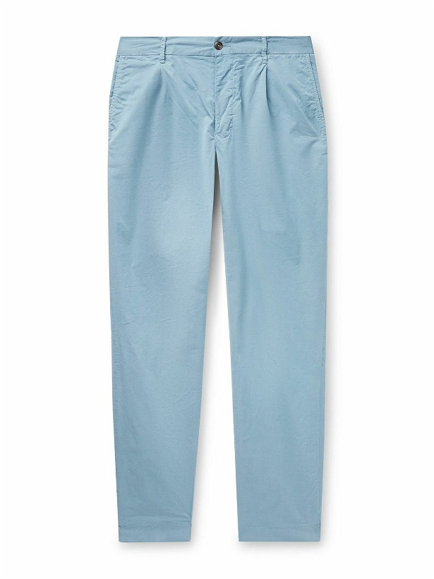 Photo: Incotex - Tapered Pleated Stretch-Cotton Gabardine Trousers - Blue