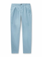 Incotex - Tapered Pleated Stretch-Cotton Gabardine Trousers - Blue