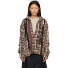 OPEN YY Brown Checkered Crinkle Ruffle Shirt