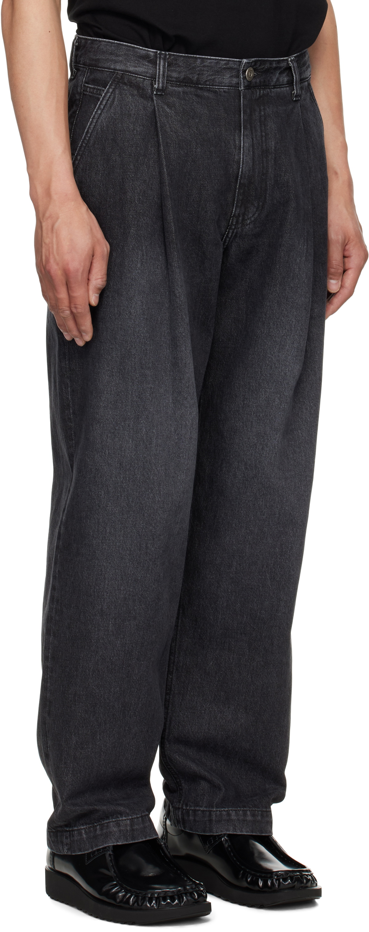 Solid Homme Black Wide Tapered One Tuck Jeans