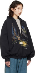 VETEMENTS Black 'Paris' Tourist Zip Up Hoodie