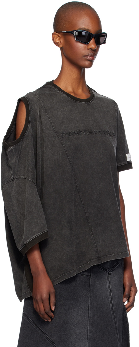Feng Chen Wang Black Deconstructed Double Collar T-shirt Feng Chen