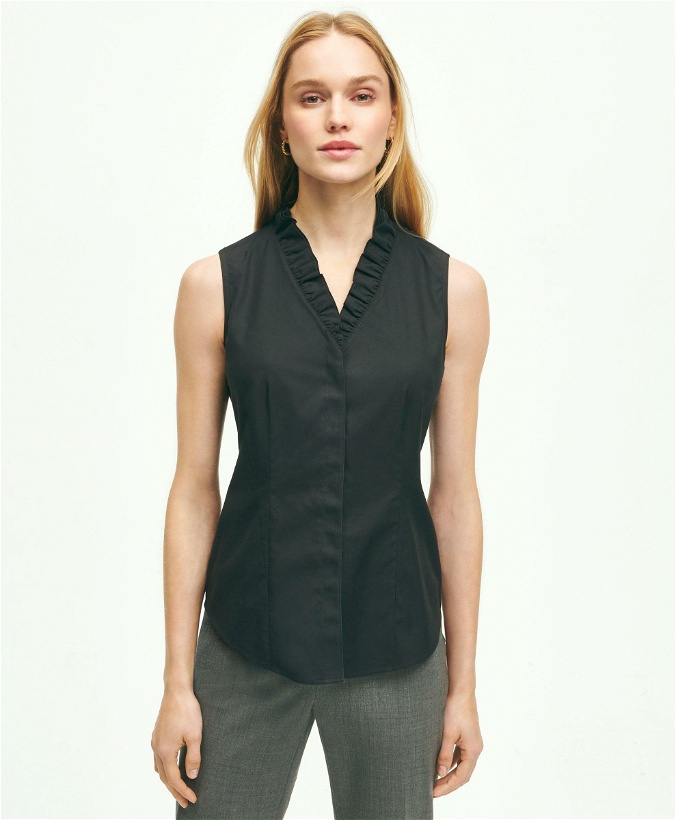 Photo: Brooks Brothers Women's Fitted Non-Iron Stretch Supima Cotton Ruffle Shirt | Black