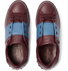 Valentino - Striped Leather Sneakers - Men - Burgundy