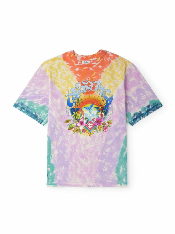 Photo: Casablanca - Surf Trip Tie-Dyed Logo-Print Organic Cotton-Jersey T-Shirt - Pink