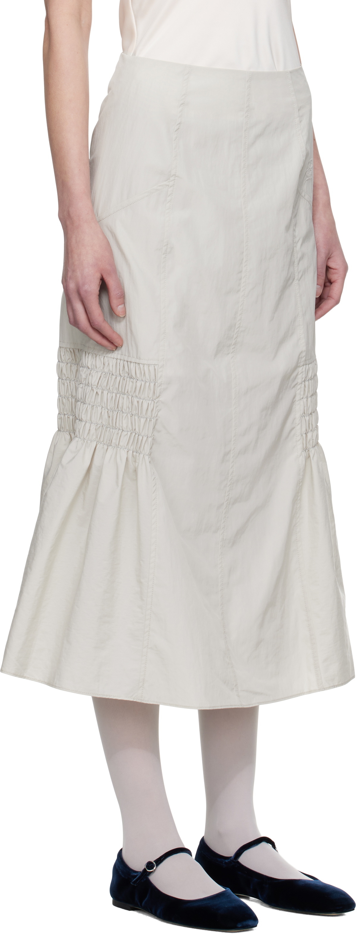 Kijun Gray Smocked Mermaid Midi Skirt