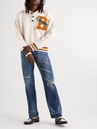 Rhude - McLaren Striped Appliquéd Wool and Cashmere-Blend Sweater - Neutrals