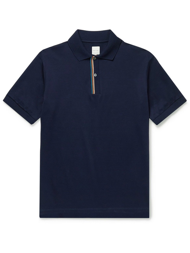 Photo: Paul Smith - Striped Cotton-Piqué Polo Shirt - Blue