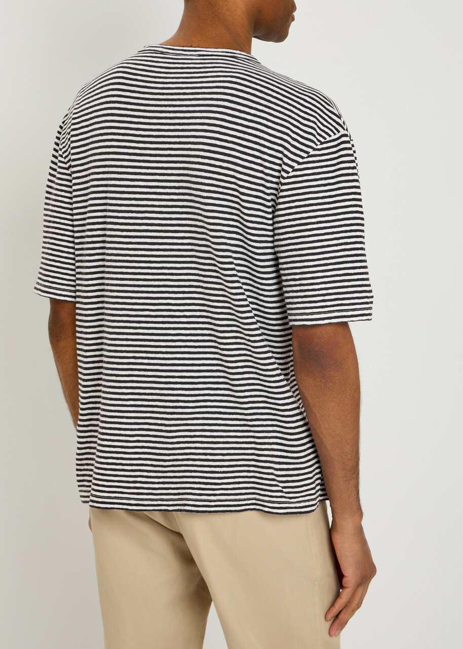 Officine Générale Elden Striped Cotton and Linen-blend T-shirt Navy