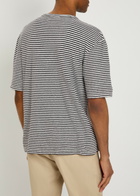 Officine Générale Elden Striped Cotton and Linen-blend T-shirt Navy